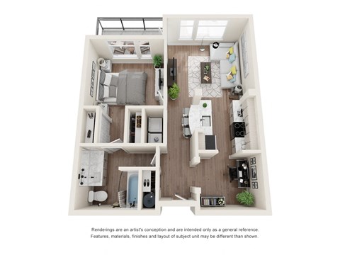 Floor plan for 1 bed, 1 bath, 740 sqft